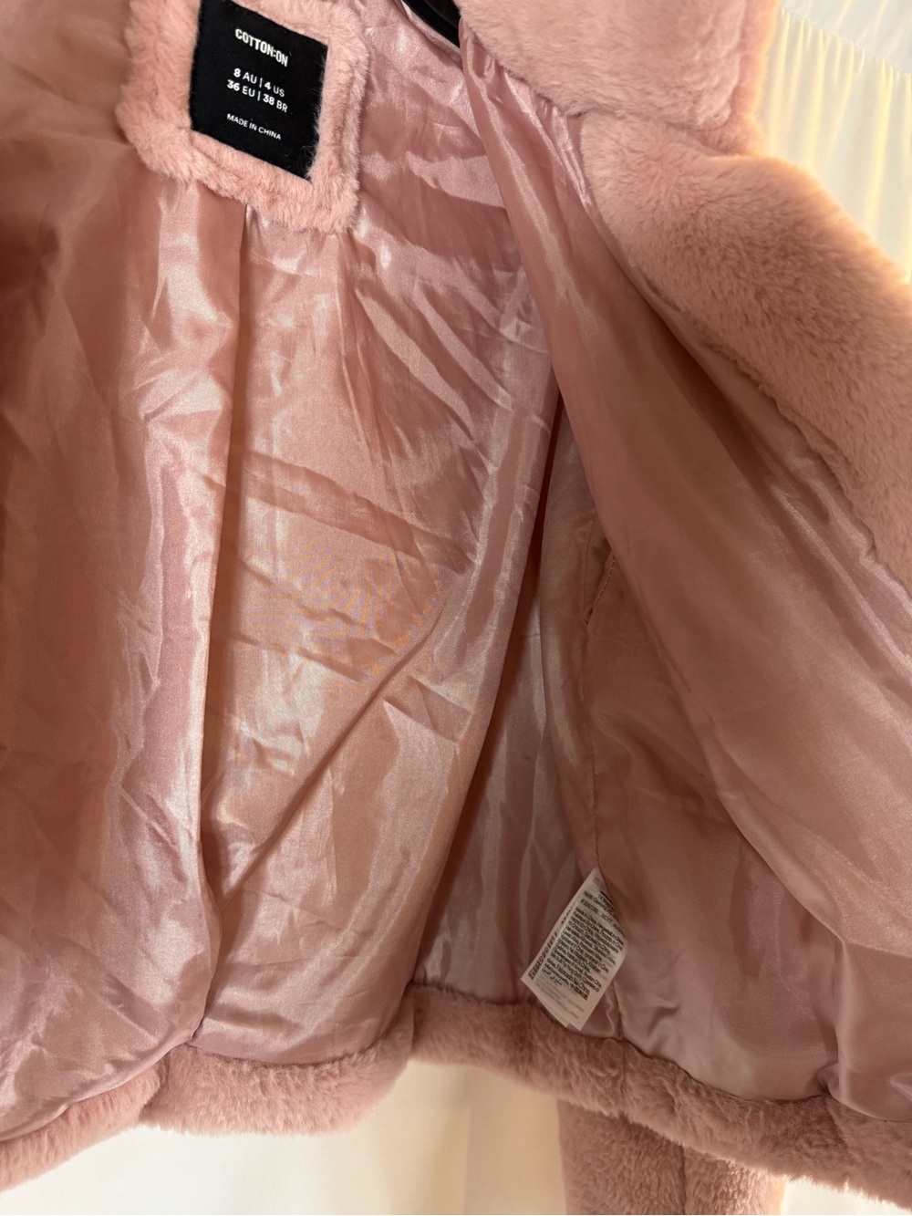 Cotton On Dusty Pink Faux Fur Cropped Teddy Jacket size:4 - Picture 8 of 13